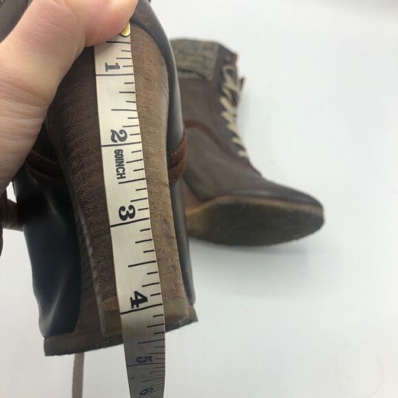 Chloe Leather Wedge Boots Socks Brown Lace Up 38.5 38 1/2 8.5 Winter Fall - Picture 9 of 9